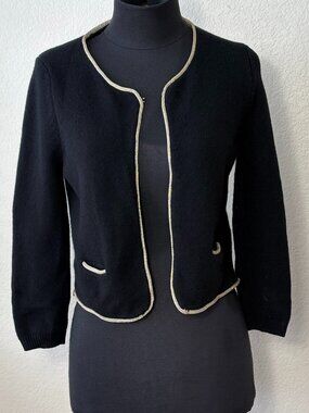 Massimo Dutti Wool Cashmere Cardigan Jacket S Black Gold Trim Lady Jacket Flaws